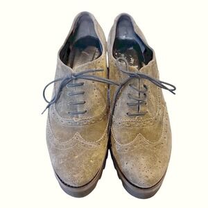 Luca Grossi Olive Green Suede Wingtip Platform Oxfords Made in Italy Size 38